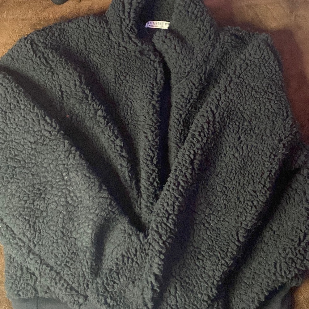 fluffy black cotton on jacket